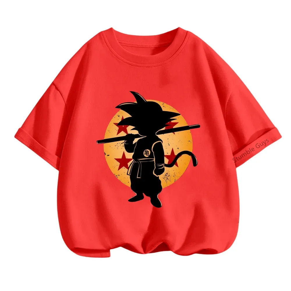 Summer Teen Goku T-shirt Baby Dragon Ball Boy Pattern Round Neck Anime Tshirt Boys Girls Casual Ages 3-14 Children's Clothes