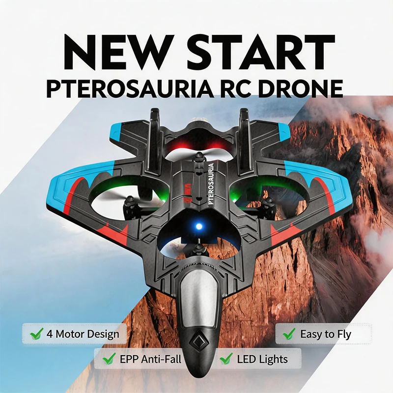 4DRC V32 RC Foam Fighter Jet Quadcopter 4-Motor 360° Flip Stunt Drone EPP Shock-Resistant Airplane with Altitude Hold for boys