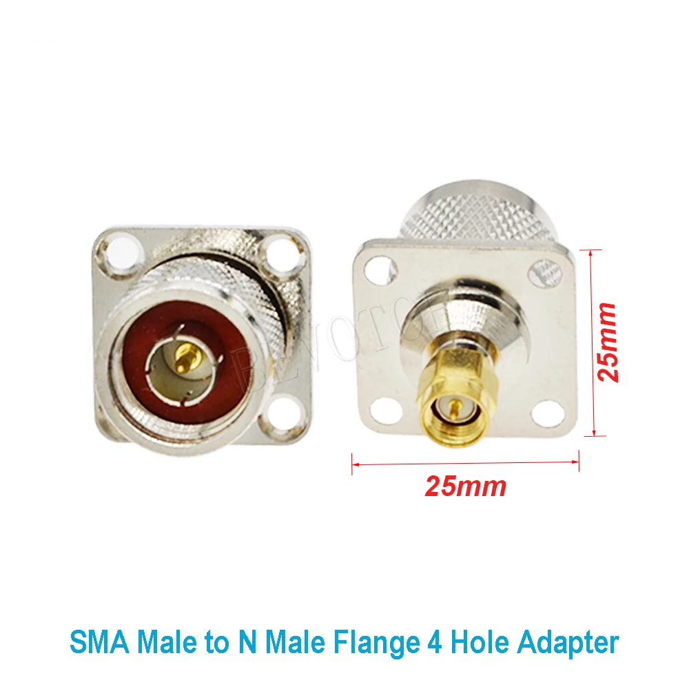 50PCS SMA to N Adapter SMA Male to N Male Straight Adapter Flange 4 Hole High Quality RF Connectors N to SMA Adapter BEVOTOP