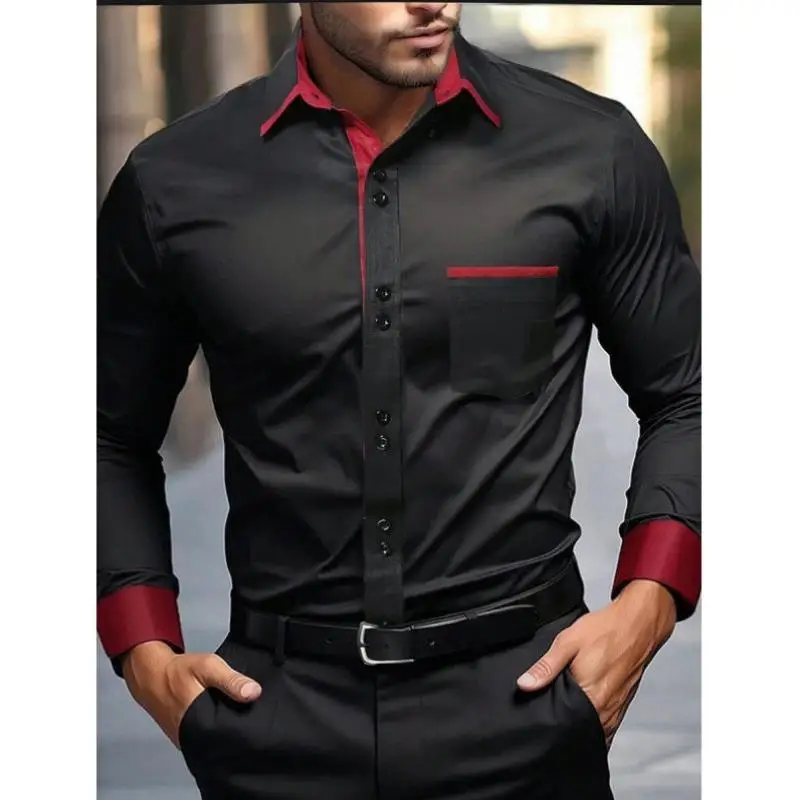 

Мужская удлиненная рубашка однотонная с лоскутным узором на пуговицах, осенняя новинка, из искусственной кожи, с воротником-стойкой, для мужчин среднего возраста...