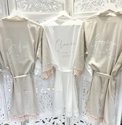 Personalised Satin Lace Robe Bride Dressing Gown Bridal Party Wedding Bridesmaid Gift Silk Custom Robe Kimono Woman Sleepwear