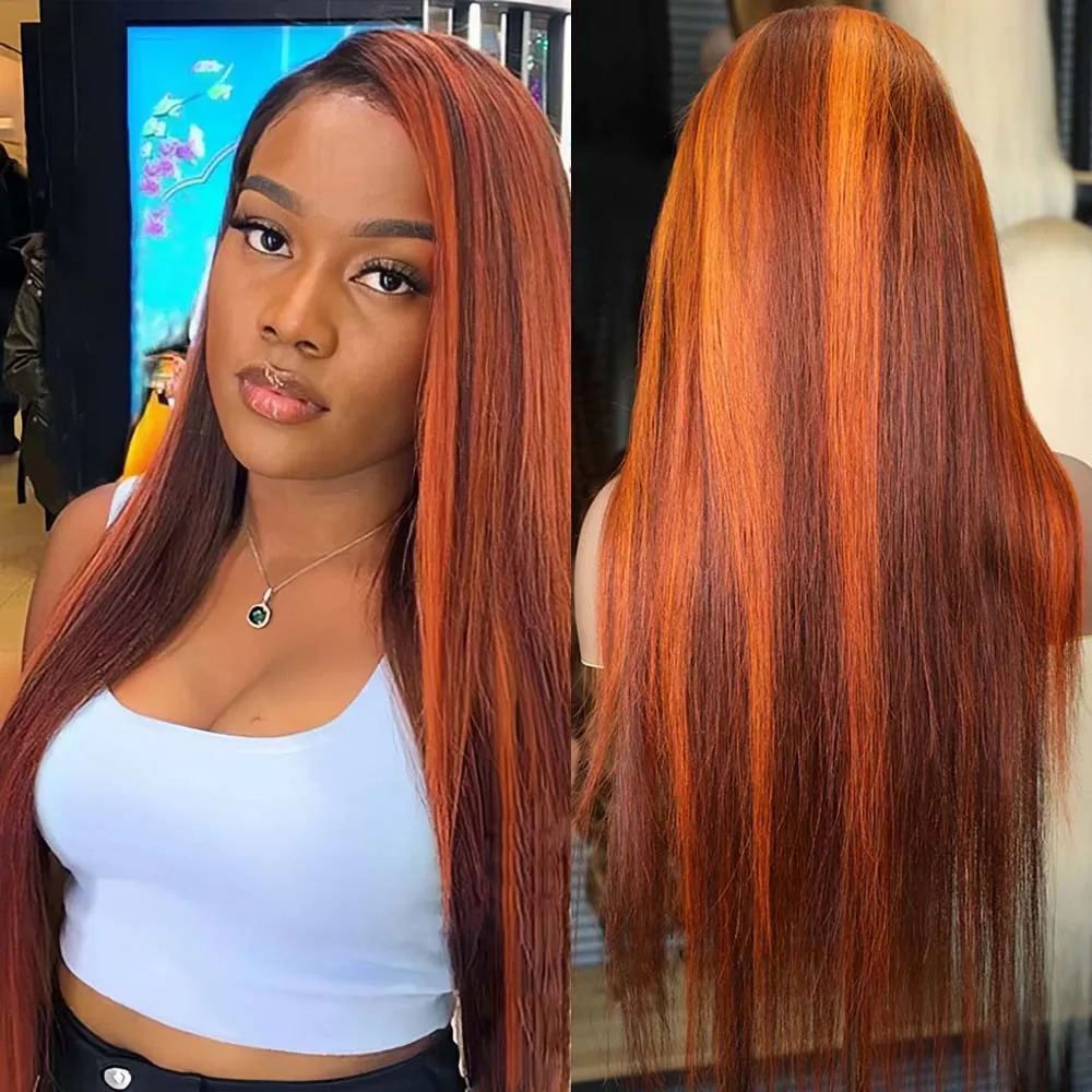 

Straight Ombre Ginger Human Hair Wigs 4/350 Highlight 13x6 HD Lace Frontal Wig 34Inch 13x4 Transparent Lace Front Human Hair Wig