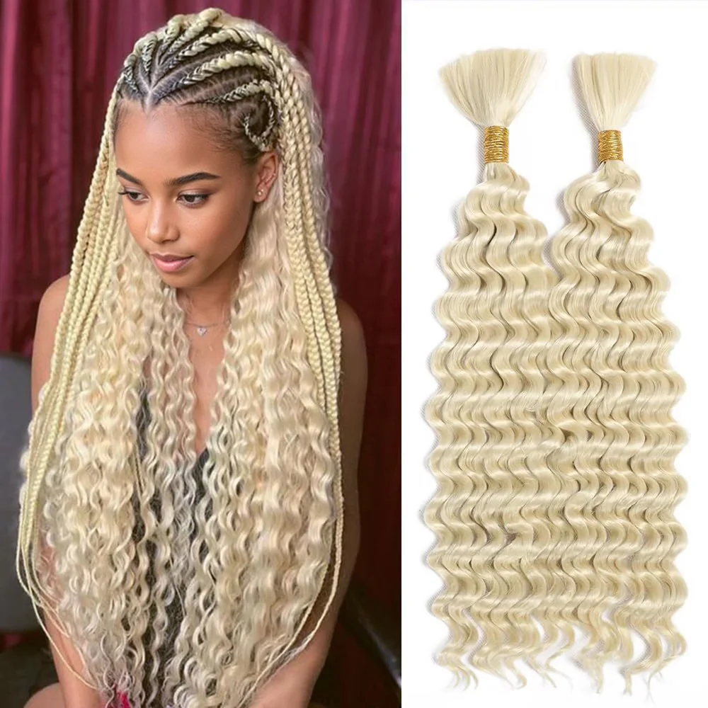 

22 inch Synthetic Deep Wave Bulk Synthetic Bohemian Braids Hair Boho Braids Curly Hair Bundles No Weft and Wavy Hair for Women