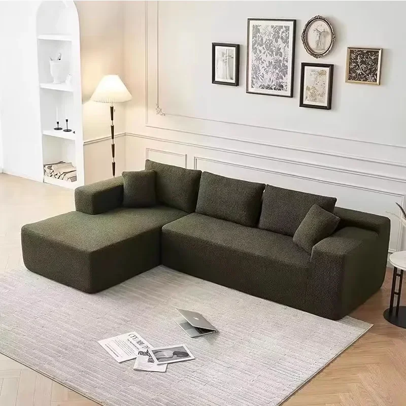 

New Couch Home Furniture Divano Living Room Sofa L Shape Green Fabric Sofa Chaise Bed Lounges Recliner Office Nordic