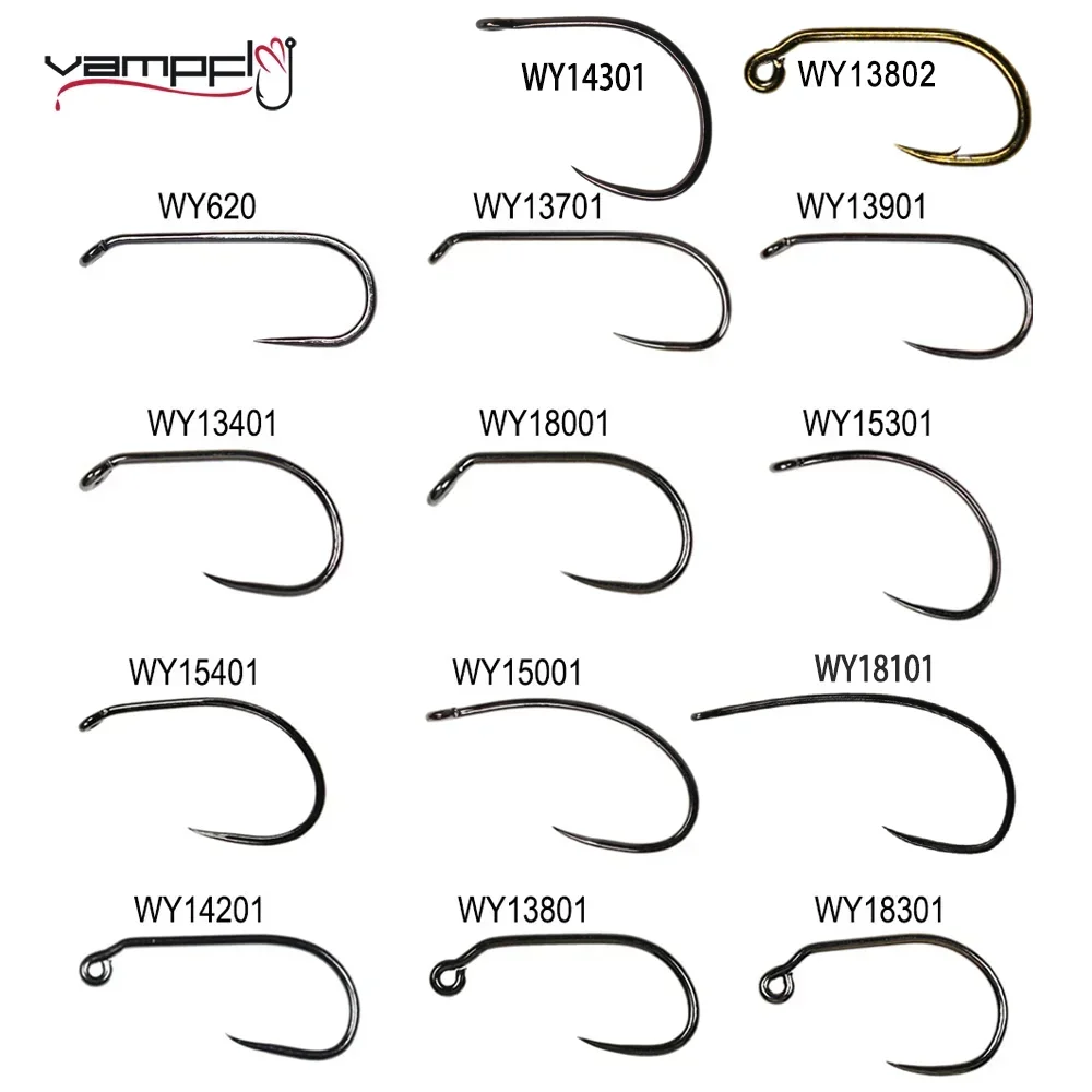 Vampfly 50 sztuk/paczka kolczasty i bez kolców haczyk wędkarski do wiązania much nimfy Pupa jajko mucha sucha mucha mokra mucha haczyk 60 °   Haczyk nimfowy Angle Jig