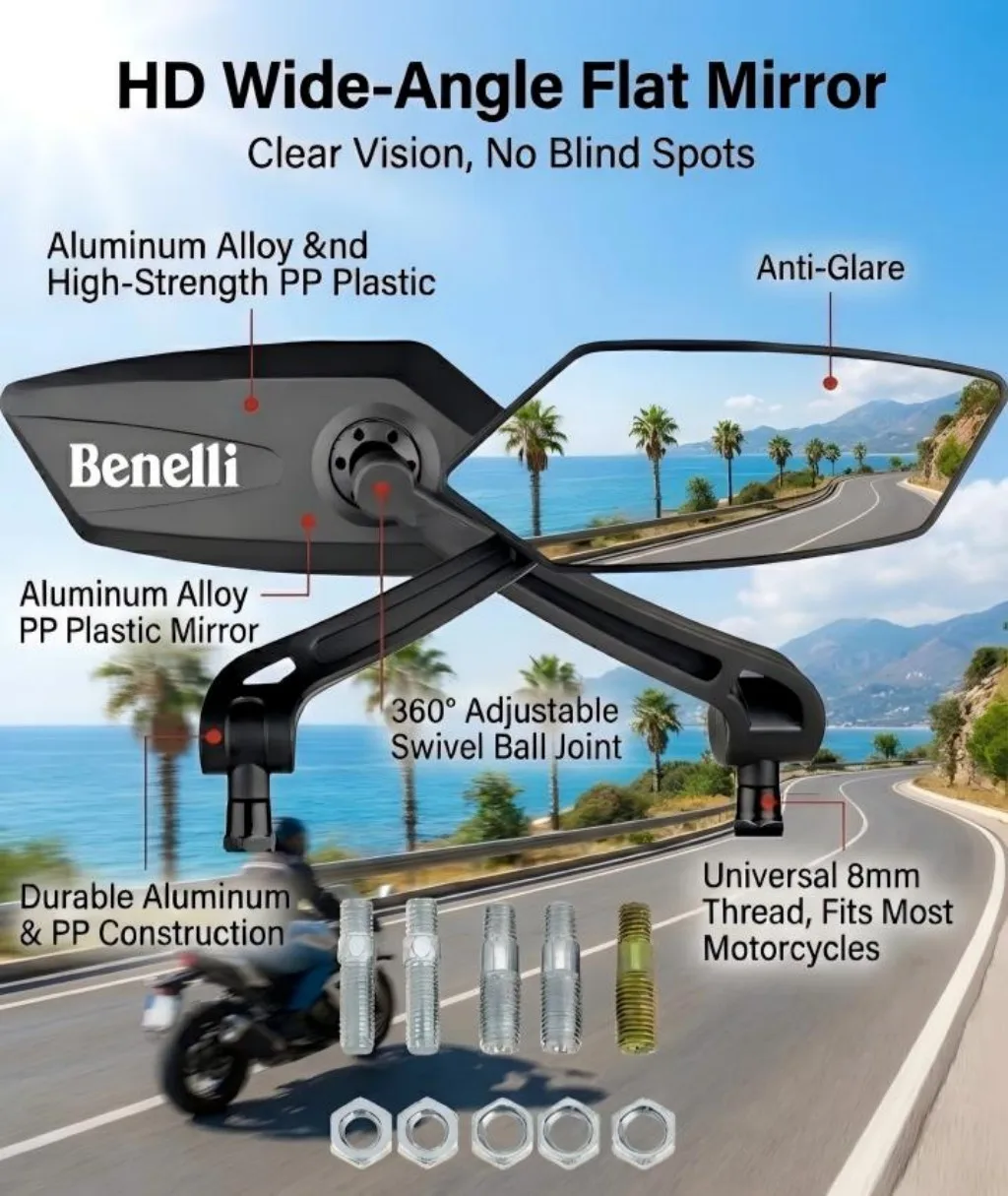 

Зеркало заднего вида для мотоциклов Benelli BN 125, BN 150, TNT 150i, BN125 (2017-2020), регулируемое, простая установка