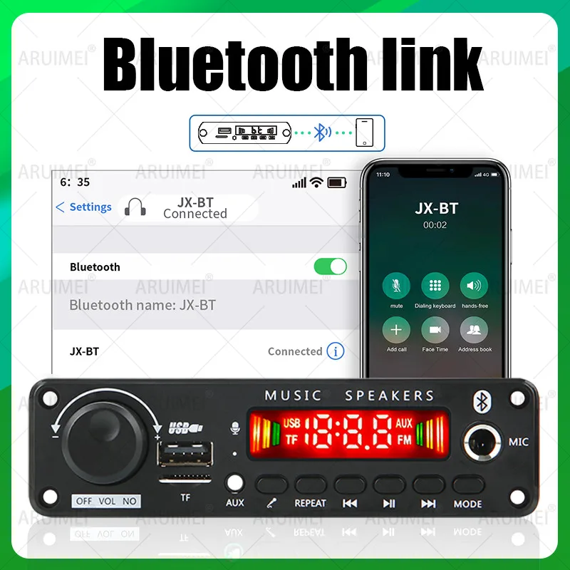 50W Amplifier 18V MP3/WAV/FLAC Decoder Board Bluetooth 5.3 Car Audio System with Dual Mic ENC, USB/TF/FM & Remote Control