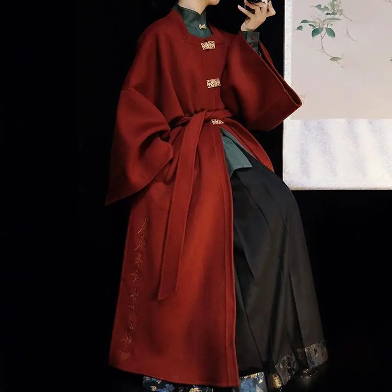 

New Chinese style light national style red woolen coat autumn and winter women's clothing Christmas and New Year's war robe