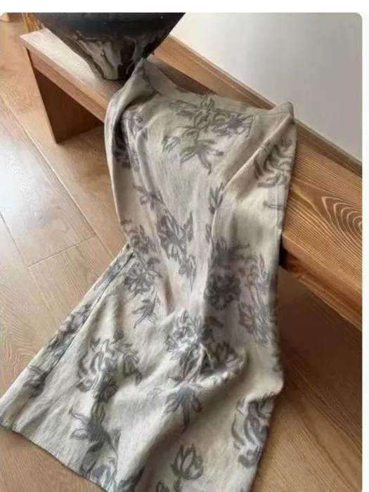 

Retro Linen Print f Skirt Women's Casual High Waist A-Line Skirt Autumn New Design Sensation Loose Fit Vintage Sle