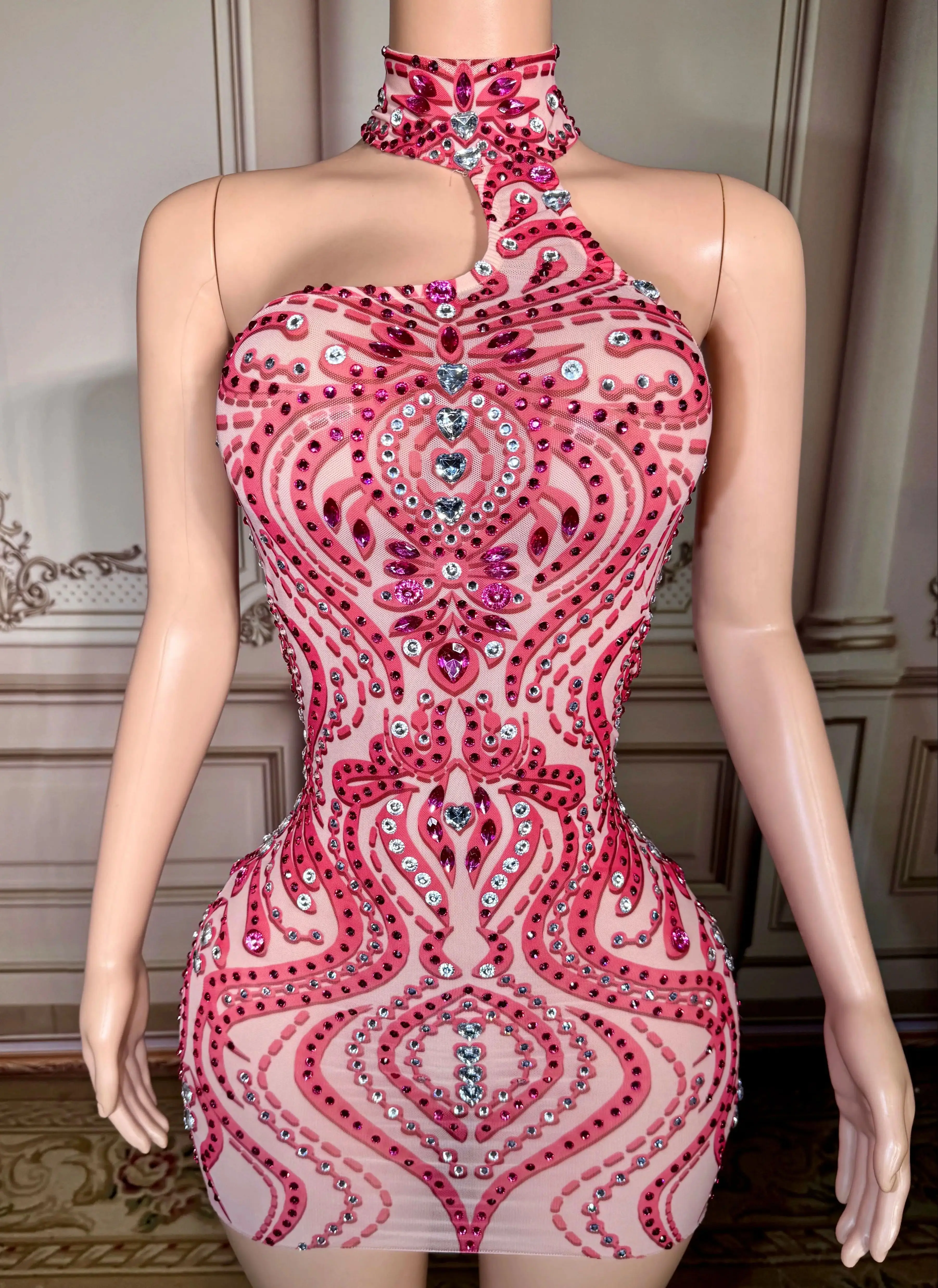 

Sexy Stage Flashing Colorful Rhinestones Backless Dress Evening Birthday Celebrate Costume Sleeveless Photoshoot Dress