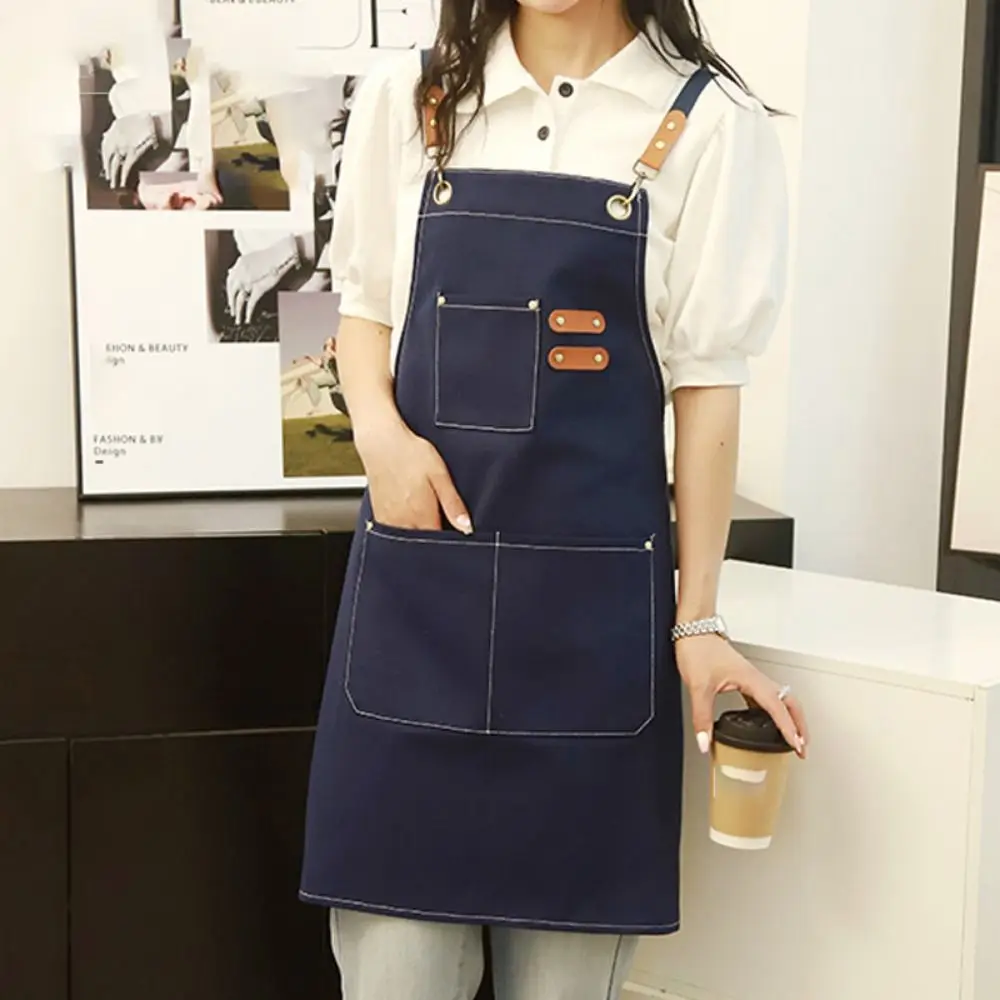 

Practical Oil-proof Canvas Apron Adjustable Lightweight Kitchen Apron Stain-Resistant Wear Resistant Barista Apron Bar Shop