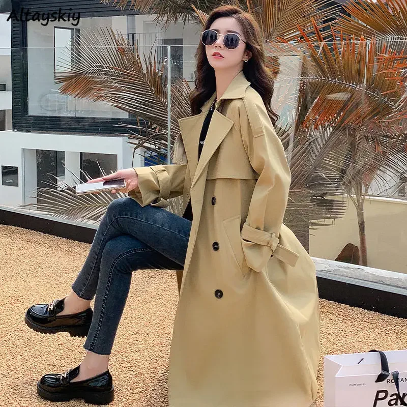 3 Colors Women Trench Autumn Defined Baggy Office Lady Modern Basic Pure Streetwear Long Coats All-match Graceful Popular Korean