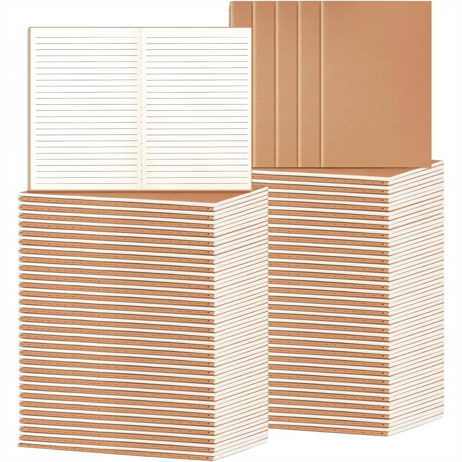 

100 Pack A5 Ruled Kraft Notebooks Bulk for Journaling, Travel, School, Office, 8.3x5.5 Inches 60 Pages