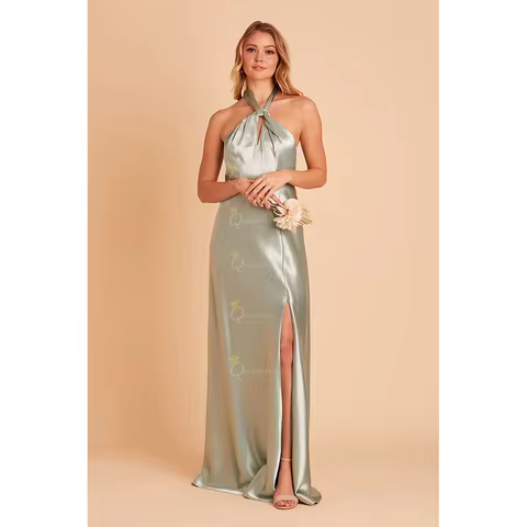 QueensLove Party Dress Halter Bridesmaid Dress High Split Prom Dress A-Line Evening Split Backless Customize
