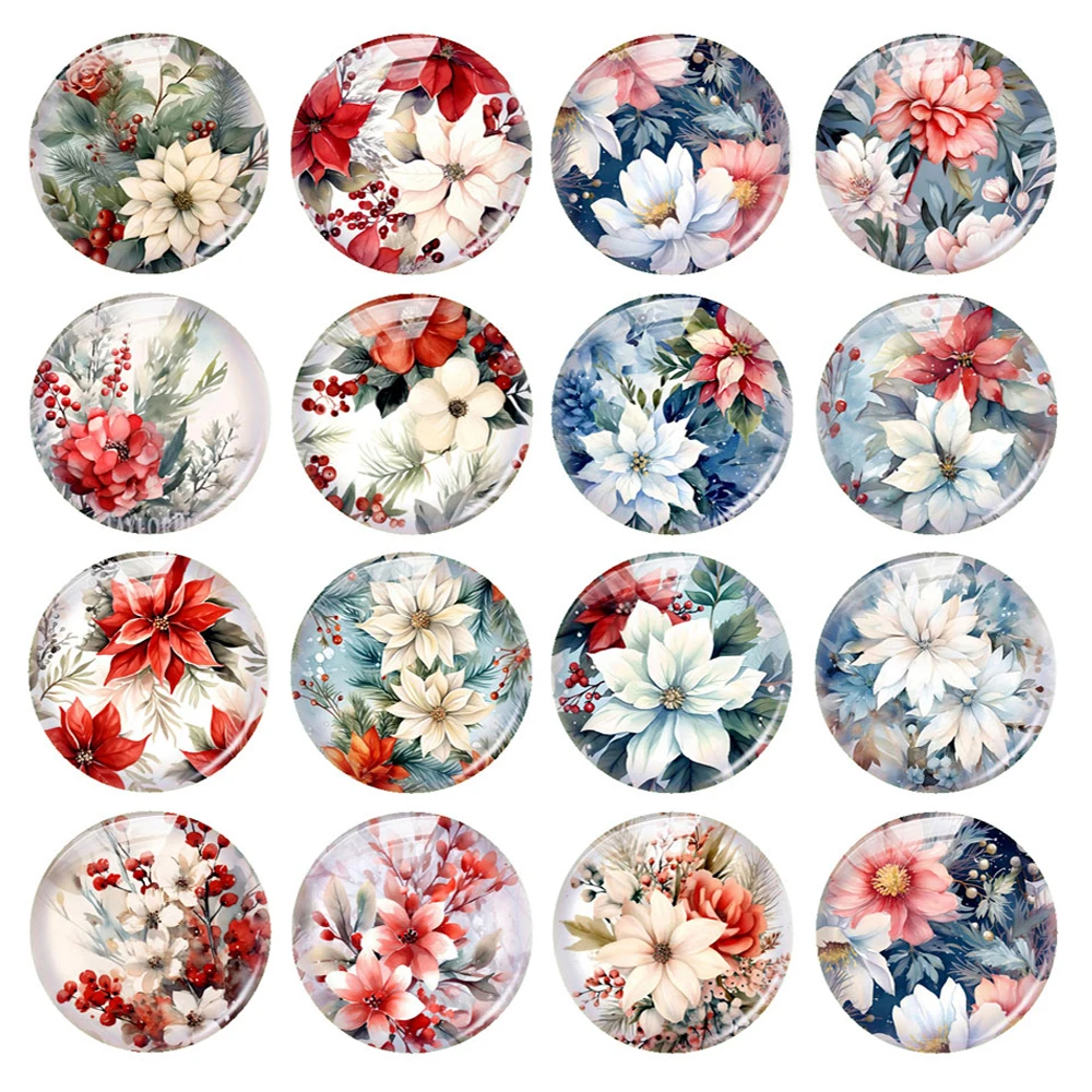 Handmade Flower Merry Christmas X-mas Winter Photo Glass Cabochon Charms Demo Flat Back Cameo For Diy Jewelry Making  Findings