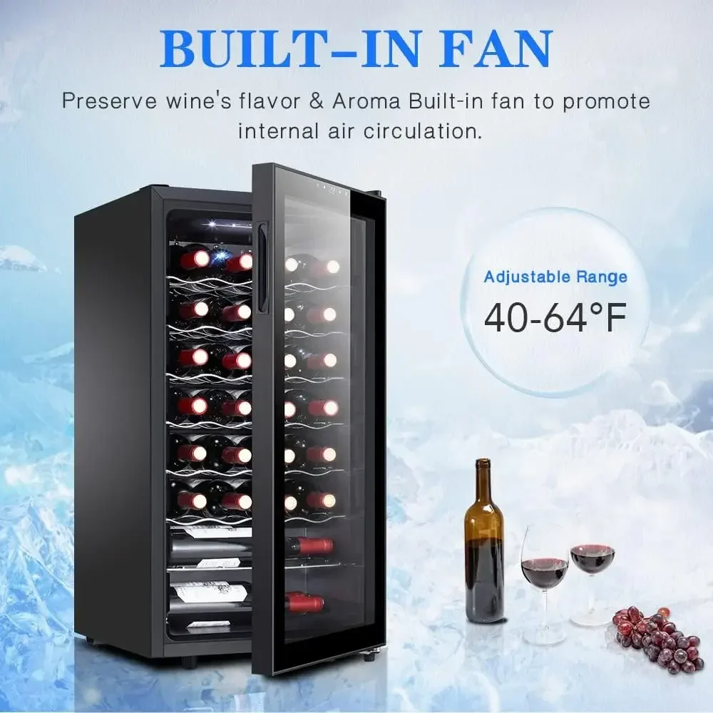 28 Bottle Compressor Wine Cooler Refrigerator, Small Freestanding Wine Fridge for Red, White and Champagne, Mini Fridge