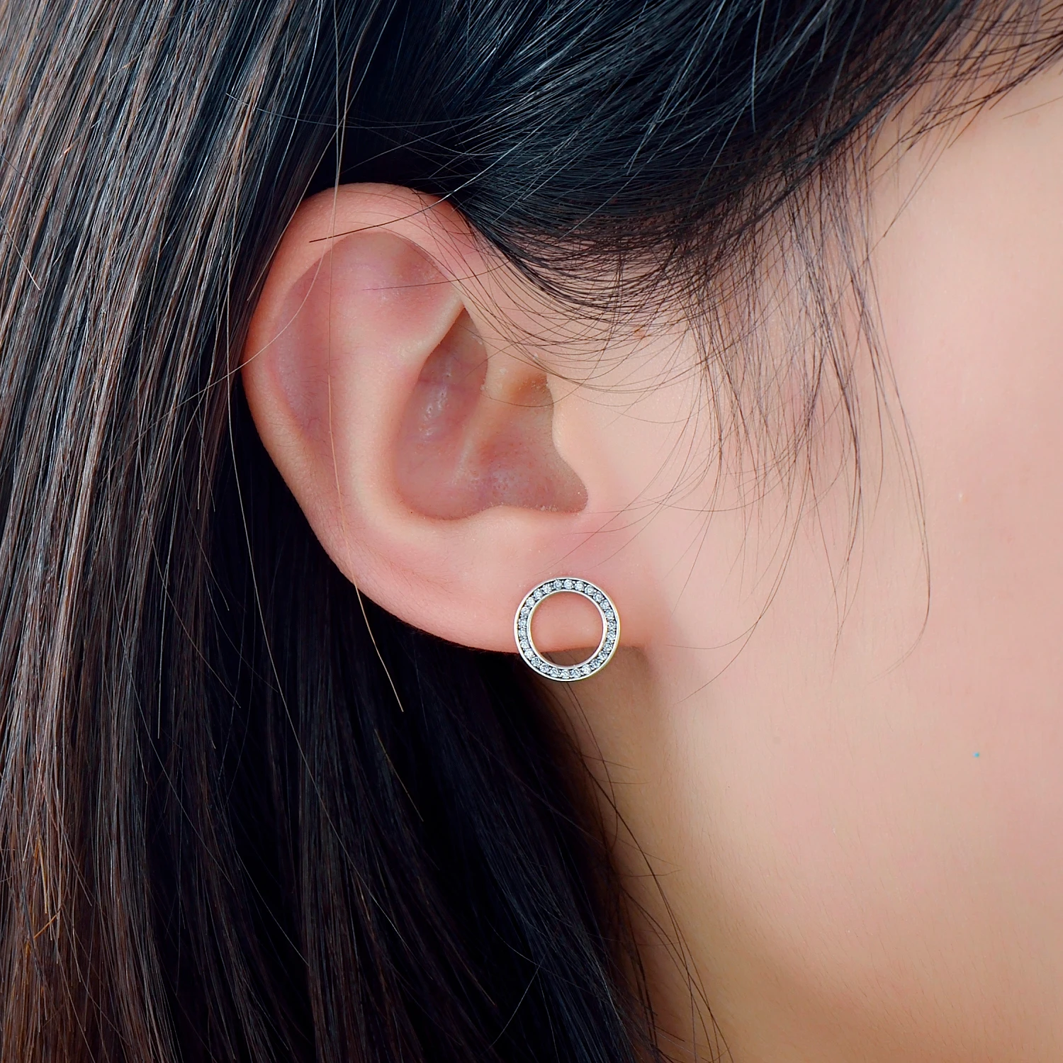 Modian Classic Circle Sparkling CZ Stud Earrings 925 Sterling Silver Heart Romanti Jewelry Sets For Women Fine Necklace Pendant
