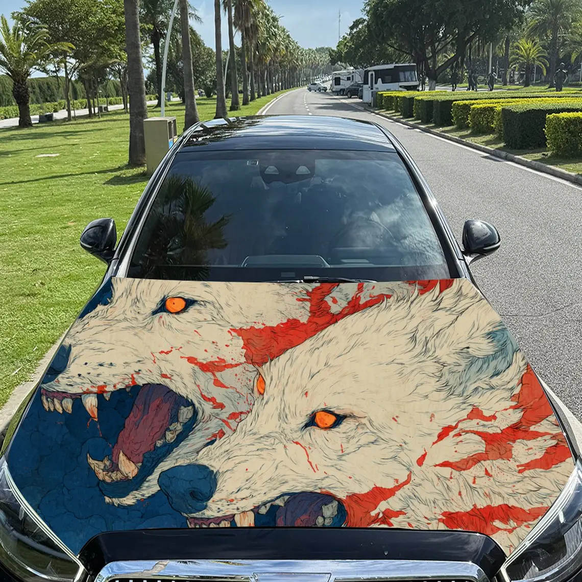 

Ferocious Blood Wolf Pack Car Hood Sticker, Waterproof Self-adhesive Vehicle Vinyl Wraps Decal, Trendy Auto Exterior Decoration,