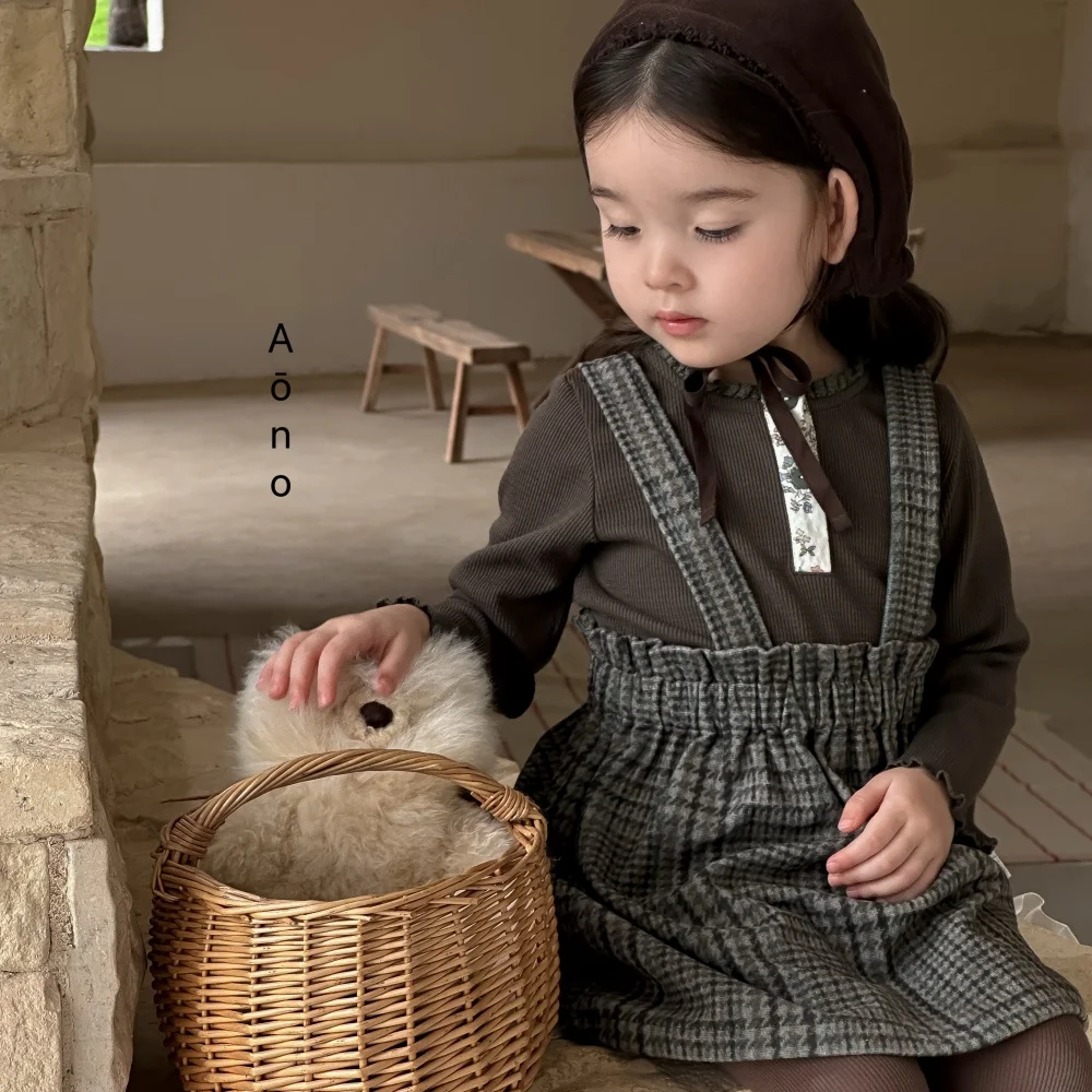 

Юбки в клетку для малышей в стиле ретро, винтажная клетчатая юбка на подтяжках для маленьких девочек, осенне-зимняя детская милая одежда трапециевидной формы