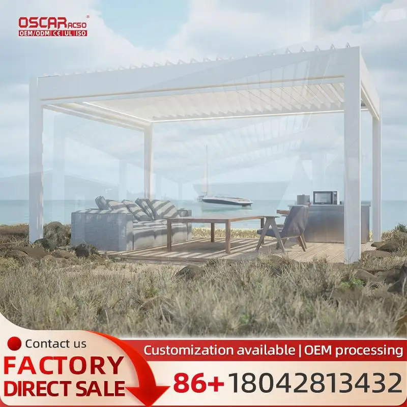 

Retractable Motorized Louvered Aluminum Shading Roof for Outdoor Patio and Exterior in European and American Regions pergola