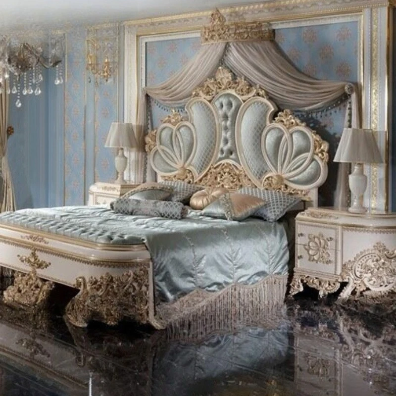 European solid wood bed, master bedroom double bed, French villa furniture