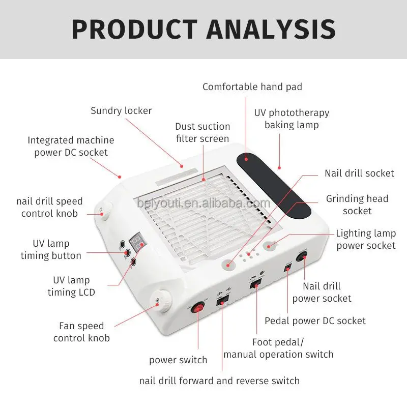 6 in 1 multifunction nail machine UV Lamp Vacuum Cleaner Hand Pillow manicure polishing design production machine equipment