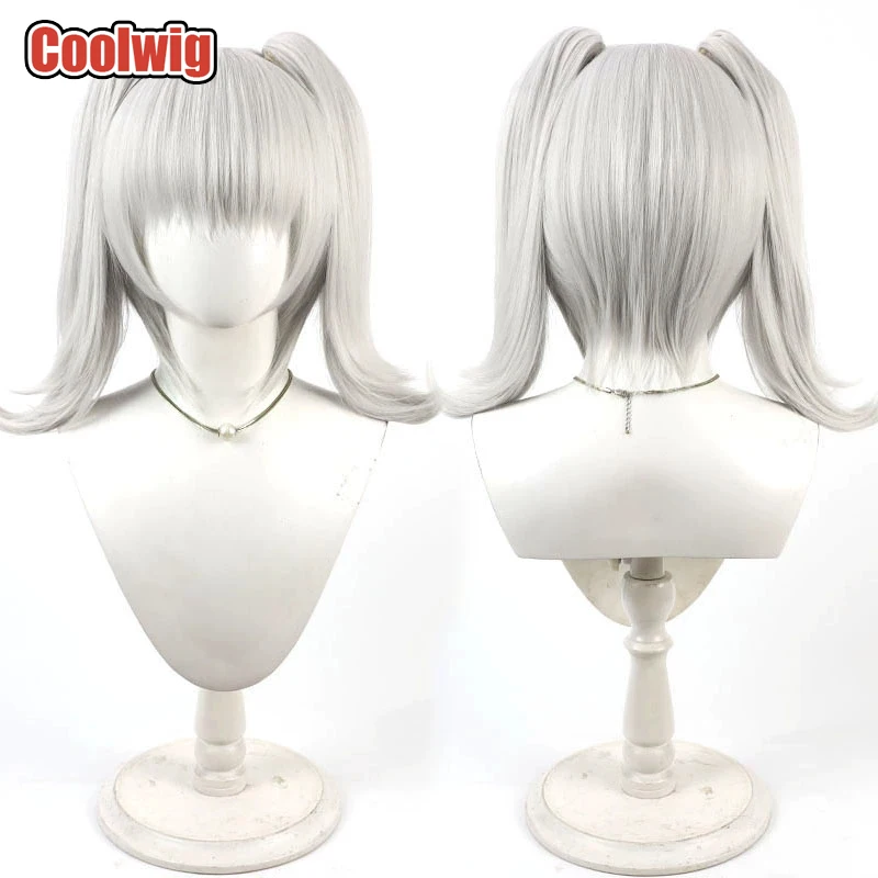 Coolwig Synthetic Hair Silver White Ponytail Cosplay Wigs Virtual YouTuber Halloween 30cm Short Straight Cos Wig Heat Resistant