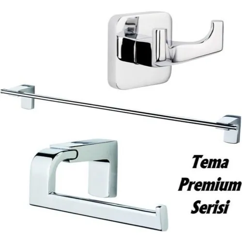 Theme Premium Long Towel Holder + Capless Kağıtlık + 2gang Bathrobe Robe Hook