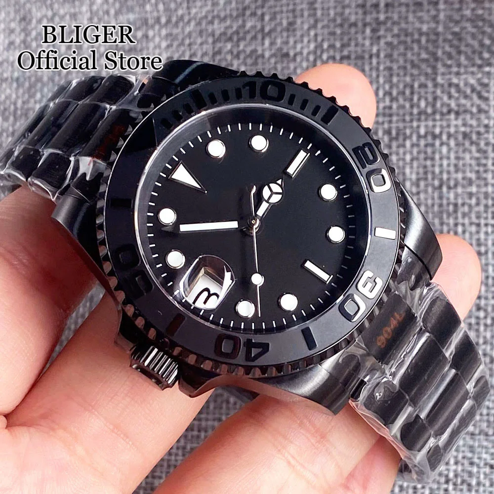 

BLIGER Left-Handed 40mm NH35A Automatic Mechanical Watch for Men Black Stainless Steel Reloj Hombre 9 o'clock Crown Date