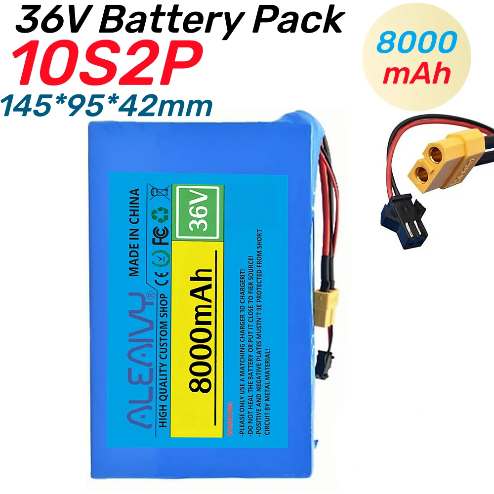 36V 8000mAh 10S2P Li Ion Battery With XT60 SM Plug Replacement For 350W Riding Scooter Skateboard Bicycle 42V Charge.