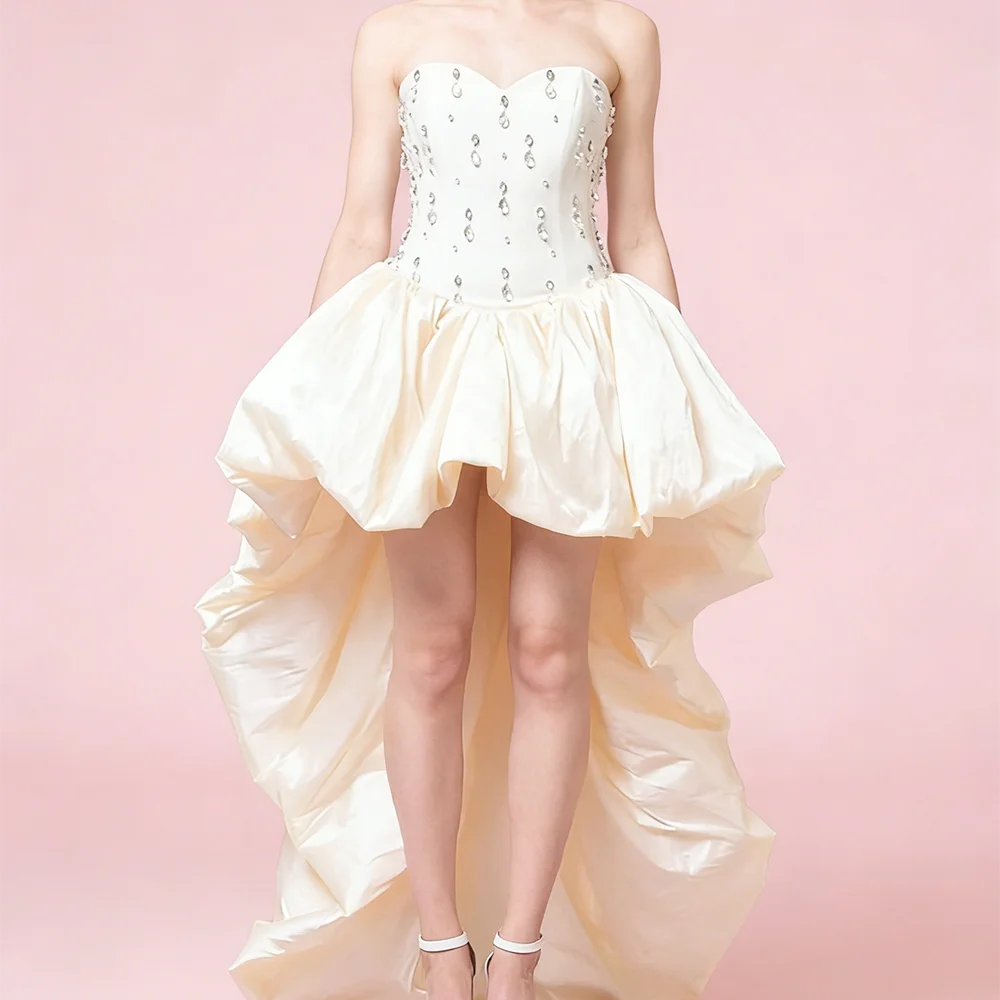 Elegant Sweetheart Beads Sleeveless Asymmetrical Bride Wedding Dresses Bridal Gowns Customized