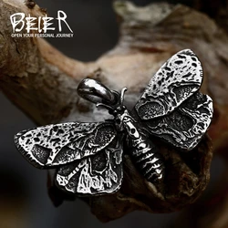 Beier  Death Head Skull Butterfly Moth Pendant necklace For Man Stainless Steel Punk good detail Animal Jewelry BP8-599