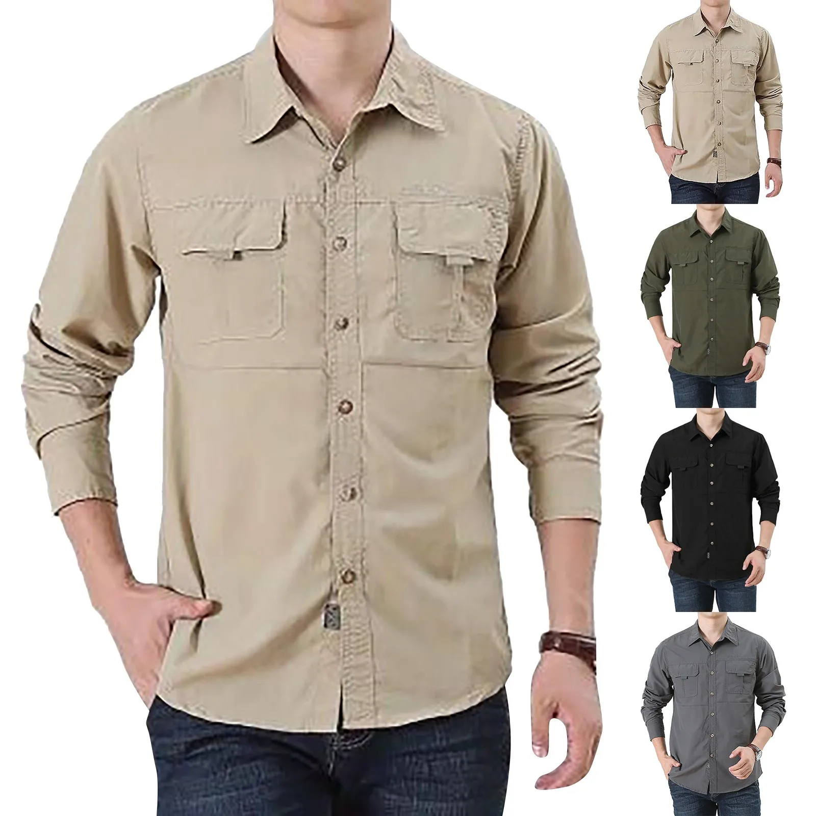 

Hiking Fishing Military Tactical Shirt Men Breathable Quick-drying Blouse Long Sleeve Cargo Working Camisa Man Outdoor UV Shirts