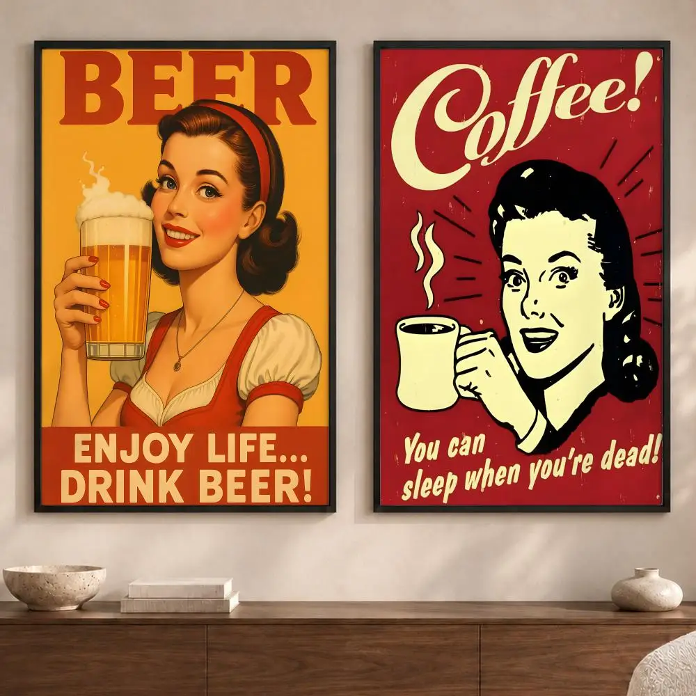 Art B-Beer Coffee CigaretteS Poster Art  Self-Adhesive No Glue Residue Wall Sticker for Home Office Nursery