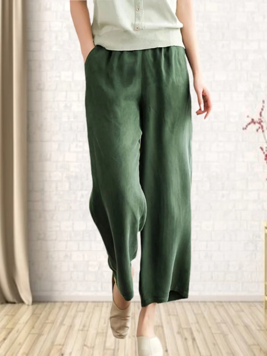 

Тонкие хлопковые льняные шаровары с высокой талией, женские летние свободные повседневные брюки с девятью точками, прямые брюки, простые повседневные брюки