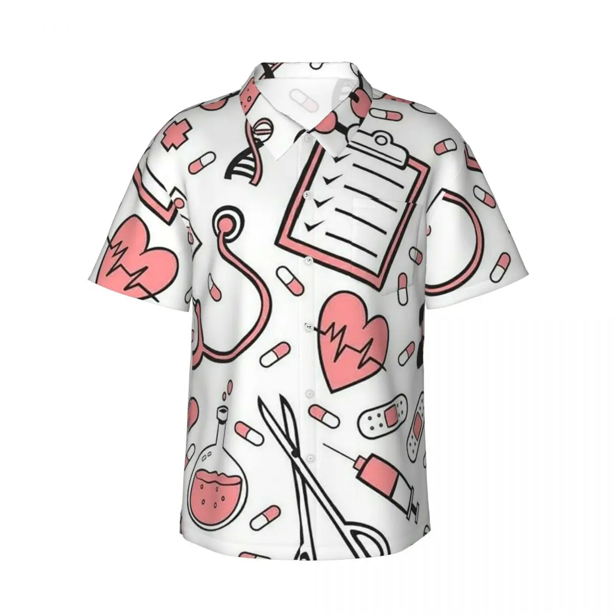 

Enfermera En Apuros Doctor Nurse Medical Men's Shirts Hawaiian Short Sleeve Shirt Casual Lapel Tops for Summer Beach
