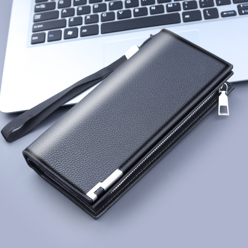  Long Clutch Men PU Material Zipper Hasp Cell Phone Bag Card Holder Coin Pocket Large Capacity Multifunctional Handbag Business 