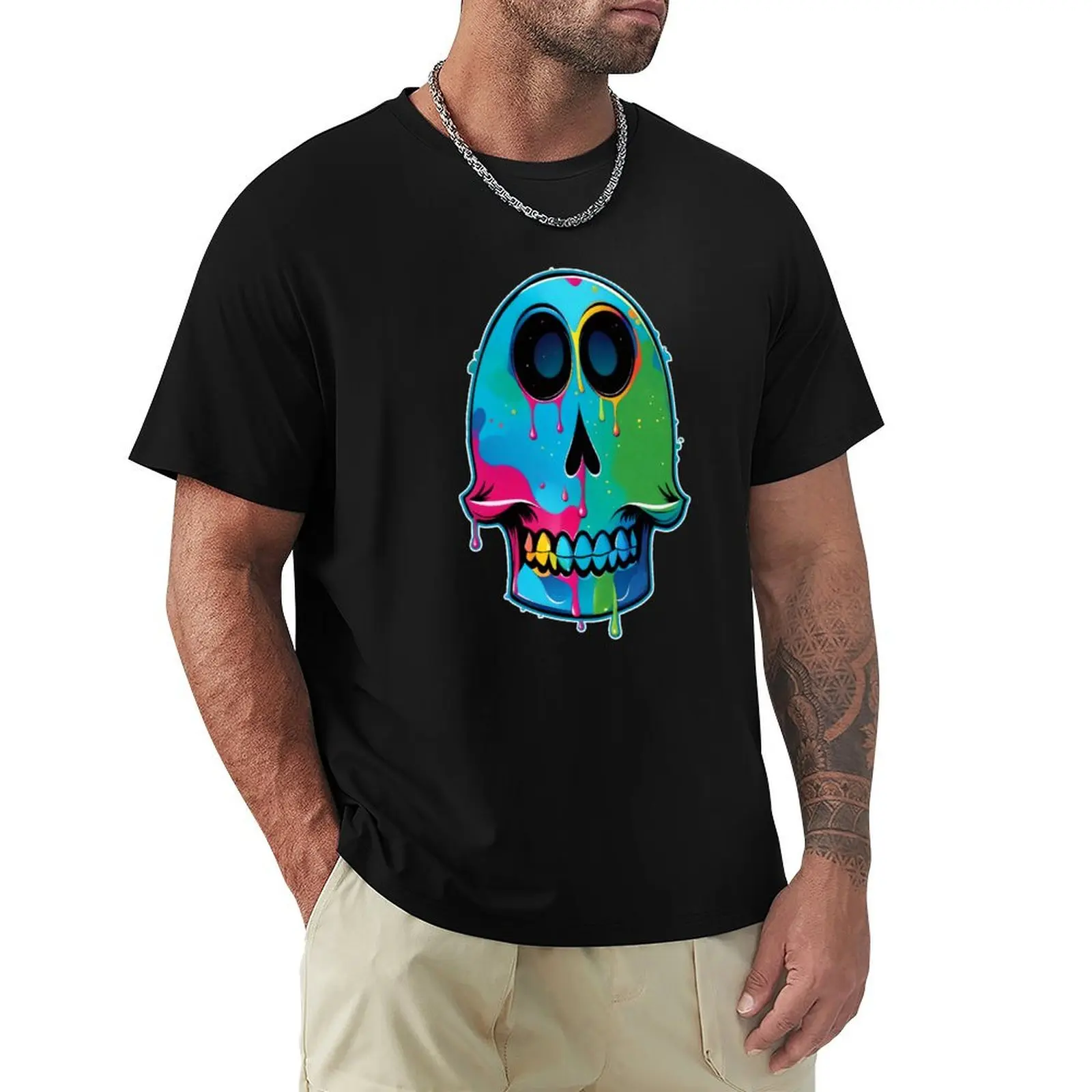 

Drip & Grin: A Colorful and Playful Whimsical Skull Design T-Shirt shirts graphic tees kawaii clothes men workout shirt