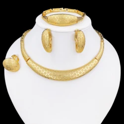 Minimalist Design Brazil Gold Color Jewelry Set For Women High Quality Jewelry Gold Plated Necklace Bracelet Earrings And Ring