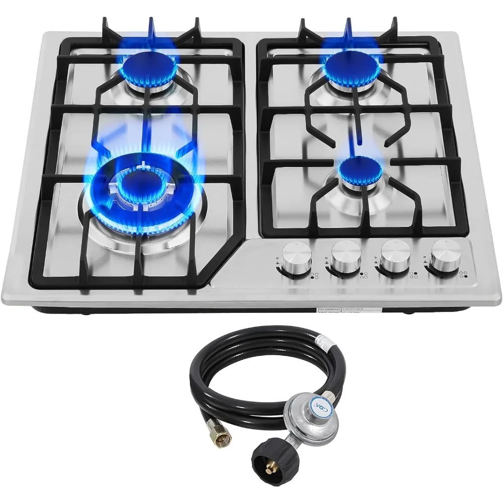 

22″x20″ Built in Gas Cooktop 4 Burners Stainless Steel Stove with NG/LPG Conversion Kit Thermocouple Protection and Easy