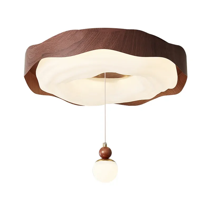 Retro Walnut Small Globe Ceiling Light Wabi Sabi Style Eye Care Fixture for Kids Master Bedroom Medieval Decor