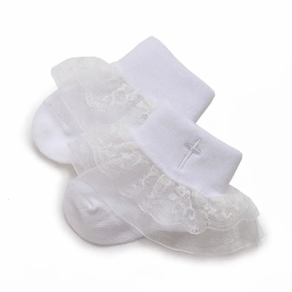 White Lace Socks Baptism Cotton Toddler Infant Socks Photography Prop Sock 0-18 Month