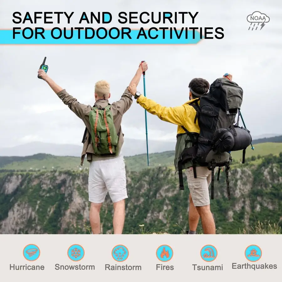 أجهزة اتصال طويلة المدى للبالغين، أجهزة اتصال لاسلكية قابلة لإعادة الشحن، 6 عبوات مع 22 قناة FRS، أجهزة راديو ثنائية الاتجاه، NOAA، بطارية ليثيوم، LED F #5