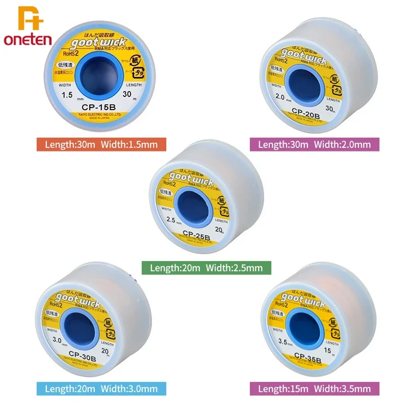 اليابان الأصلي GootWick GOOT ديسولديرينغ الفتائل جديلة الأسلاك النحاسية لحام مزيل بغا الفتيل RoHs أدوات لحام MSDS خالية من الرصاص #2
