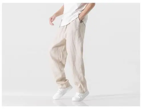 Pantaloni casual da uomo estivi Pantaloni drappeggiati comodi ultrasottili Pantaloni traspiranti in cotone e lino a vento cinese