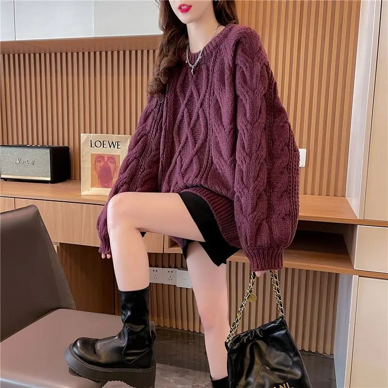 

Vintage Loose V-Neck Thick Sweaters For Female Autumn Winter Women's Clothing Fashion Solid Color Long Sleeve Knitted Pullovers