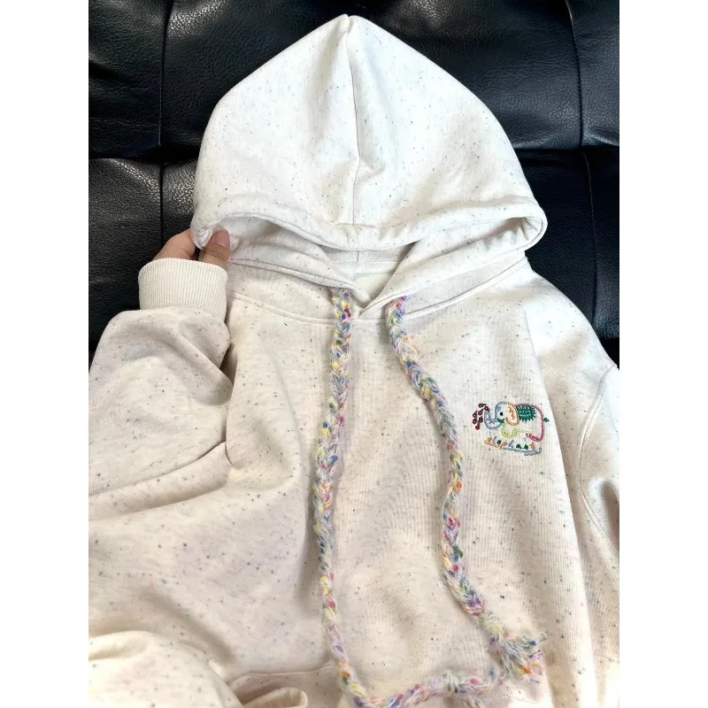 

Retro Japanese Sle Oversize Hoodie ex Floral ey Trendy Design Casual Outerwear for Couples Youth Culture Streetwear