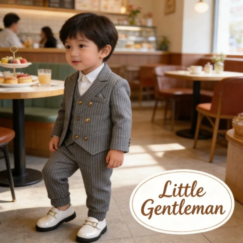 

Костюм-тройка в британском стиле для маленьких мальчиков: элегантный наряд для празднования первого дня рождения, свадеб, выступлений на сцене и в качестве шафера.