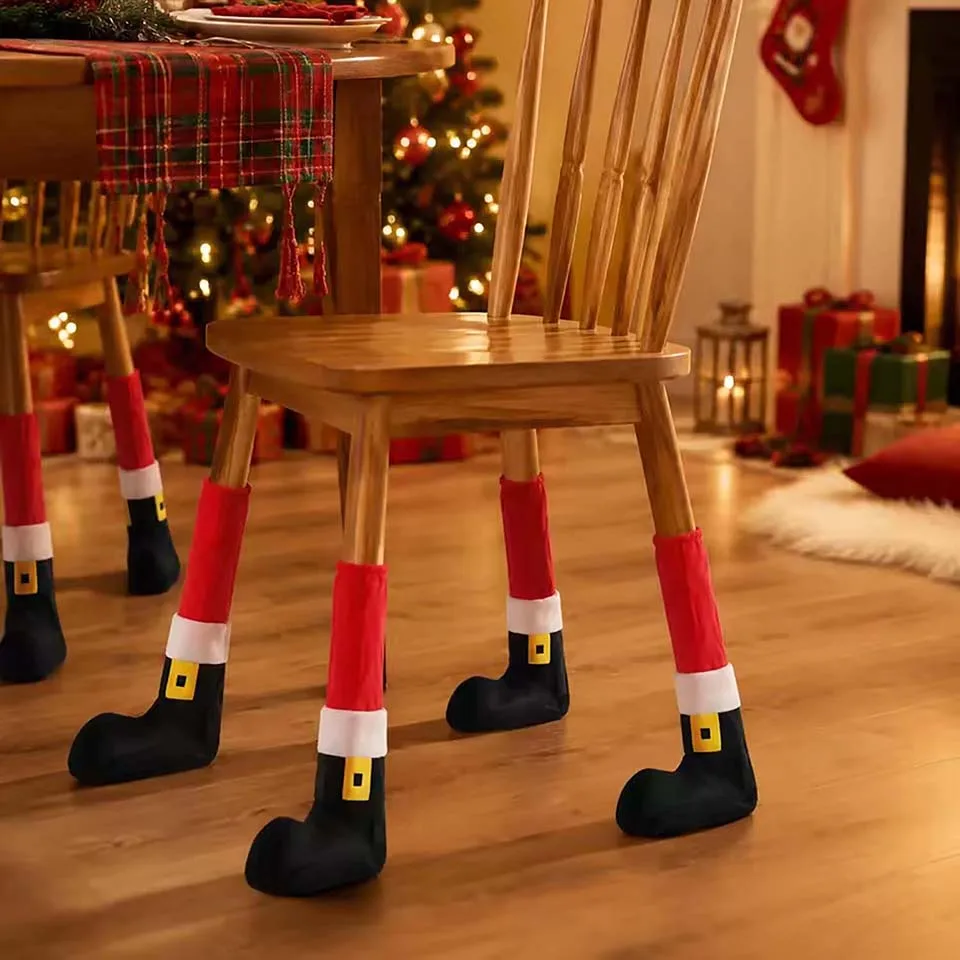  1/2/4pcs Christmas Table Chair Leg Cover Santa Claus Boots Covers Xmas Atmosphere Merry Christmas Happy New Year Decors