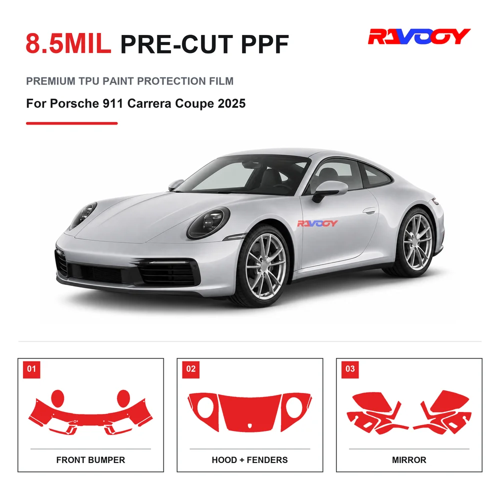 Precut PPF For Porsche 911 Carrera Coupe 2025 8.5mil TPU Clear Paint Protection Film Self Healing Hydrophobic Stone Chip Guard